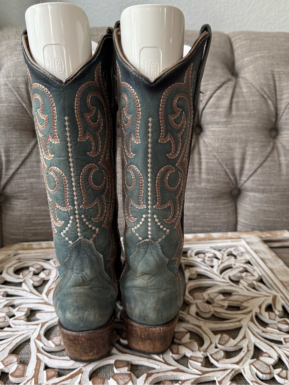 Circle G by Corral Teal Leather Cowboy Boots Tan Embroidery Women’s 8.5 - Picture 10 of 10